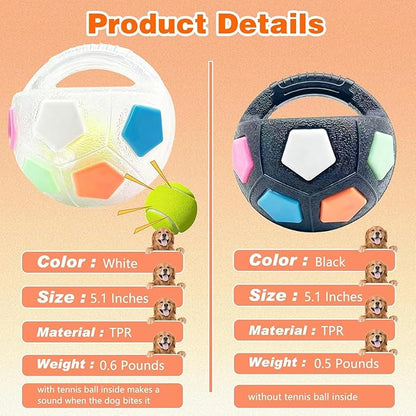 Squeaky Dog Toy Soccer Ball with Handles, Mellow Dog Calming Ball, Pet Dog Football Shape Toy, Interactive Balls for Dogs Playing, Water Play, Training & Outdoor Games for Medium Large Breeds (White)