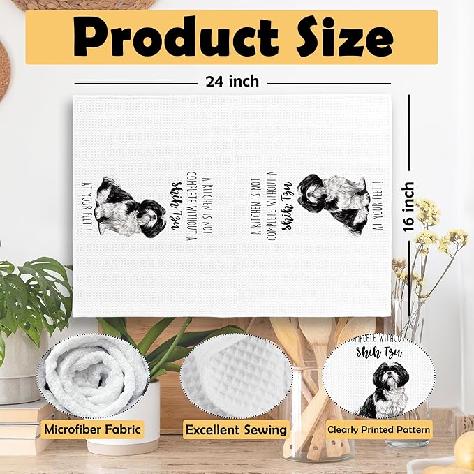 Shih Tzu Dog Kitchen Towels Set of 2, Funny Dog Kitchen Decor, Dogs Gifts for Women Men Hand Towel, Pet Owner Gift Decorative Tea Towels Dish Towel 16x24 Inch