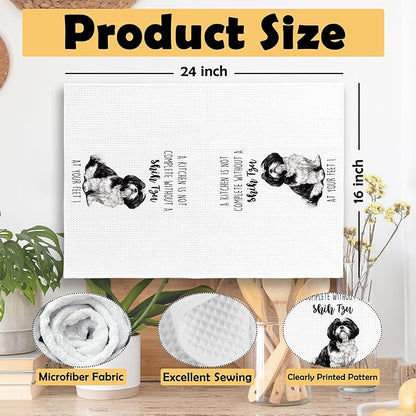 Shih Tzu Dog Kitchen Towels Set of 2, Funny Dog Kitchen Decor, Dogs Gifts for Women Men Hand Towel, Pet Owner Gift Decorative Tea Towels Dish Towel 16x24 Inch