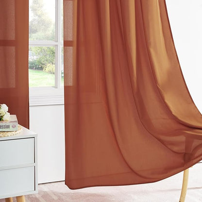 NICETOWN Burnt Orange Sheer Curtains 84 inches Long 2 Panels for Living Room, 52" Wide Grommet Window Drapes for Nursery- Home Decoration Light Filtering Elegant Window Treatment