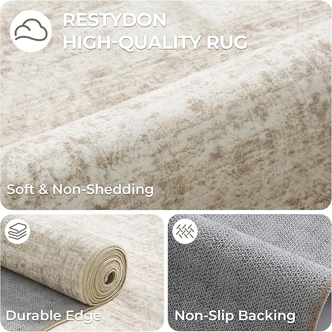 3x20 Washable Runner Rug for Hallway, Non-Slip Long Hallway Runner for Entryway, Soft Vintage Kitchen Mats for Floor, Abstract Dining Room, Bedroom, Living Room Rugs(3'x20', Beige/Ivory)