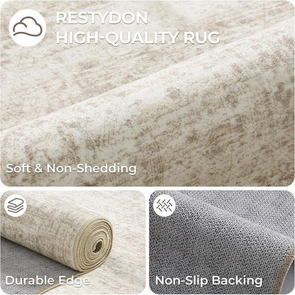 3x20 Washable Runner Rug for Hallway, Non-Slip Long Hallway Runner for Entryway, Soft Vintage Kitchen Mats for Floor, Abstract Dining Room, Bedroom, Living Room Rugs(3'x20', Beige/Ivory)