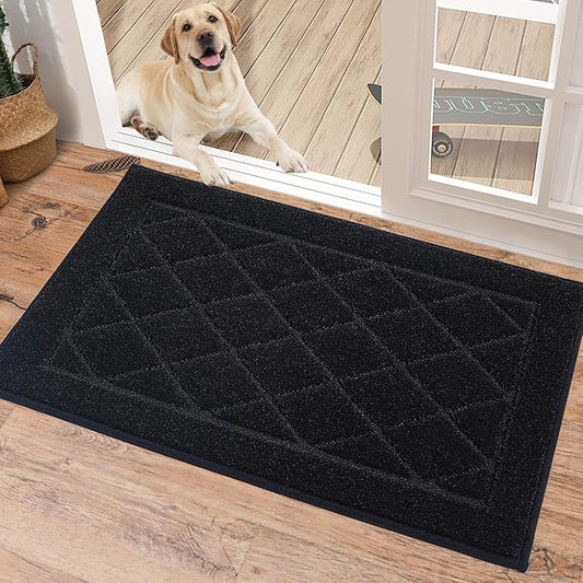 BEQHAUSE Dirt Trapper Door Mat 20" x 32", Doormat Non-Slip Entryway Rugs Washable, Dog Door Mat Stain Resistant and Absorbent Welcome Floor Mat for Front Back Door, Mud Wet Shoes & Paws, Black