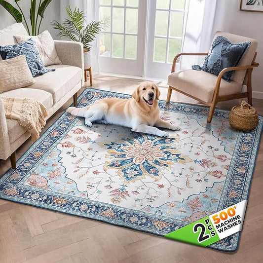 Hompet 2 Pack Super Absorbent Dog Door Mat for Muddy Paws, Washable Pee Pads for Dogs, Reusable Puppy Training Pads, Quick Dry Non-Slip Pet Entryway Rug, Leak-Proof Potty Pad for Indoor Floors 72x72