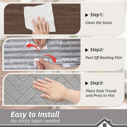BEQHAUSE Edging Stair Treads for Wooden Steps 9" x 28", Non Slip Carpet Stair Treads Indoor Stair Runners, Soft Stair Rugs, Machine Washable, 100% Polyester, TPE Backing, 4pcs, Grey