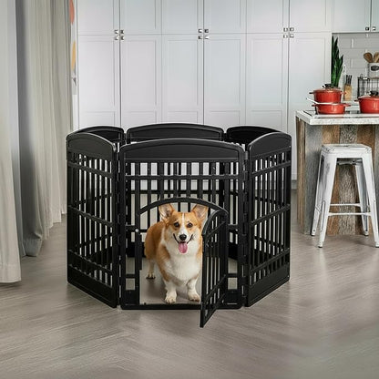 IRIS USA Dog Playpen 34" 6-Panel Dog Playpen with Door, 44 x 63 x 34, Puppy Fence, Puppy Playpen, Dog Play Pen Indoors, Pet Fence, Puppies/Small Dogs, Black