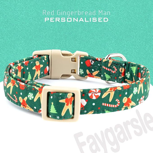 Faygarsle Christmas Dog Collar, Green Gingerbread Pattern, Plastic Buckle with Metal D-Ring, Holiday Pet Accessory, for Small Medium Large Dogs L