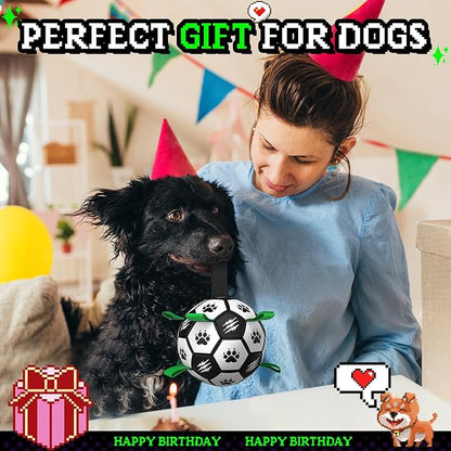 Diman Dog Soccer Ball: 6 Inch Dog Toy Balls with Straps,Durable Outdoor Dog Toys for Small Medium Pets, (Black)