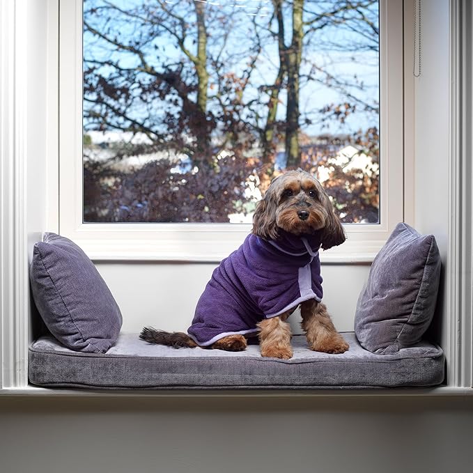 Lucky Pooch® Dog Robe - Luxurious Dog Bathrobe - Ultra Absorbent Dries Your Dogs in Minutes! Double-Layer, Super Soft Towel and Bath Robe All in One (M, Aubergine)