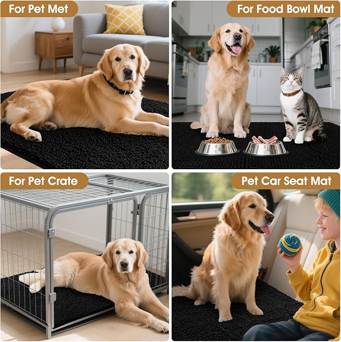 IM HOME Dog Door Mats for Muddy Paws, 30" X 20" Chenille Absorbent Doormat, Non Slip Heavy Dog Rugs for Muddy Paws, Soft Indoor Door Mat for Entryway, Mud Paw, Inside Floor, Black
