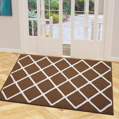 Finchitty Indoor Door Mat, Dirt Resistant and Absorbent, Low-Profile, Non-Slip, Washable Inside Floor Mats for Front Door, Back, and Entrance, 48" x 32", Coffee