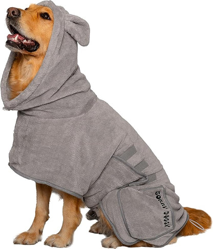 SOGGYDOGGY® US: Luxury Dog Bathrobe, Super Absorbent Microfiber Dog Bath Supplies, Fast Dry in Minutes, Thick & Soft Robe - Pet Grooming, Wash & Pet Hair Dryer - All-Season Dressing Gown (XL)