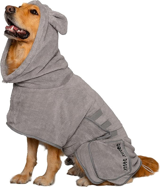 SOGGYDOGGY® US: Luxury Dog Bathrobe, Super Absorbent Microfiber Dog Bath Supplies, Fast Dry in Minutes, Thick & Soft Robe - Pet Grooming, Wash & Pet Hair Dryer - All-Season Dressing Gown (XL)