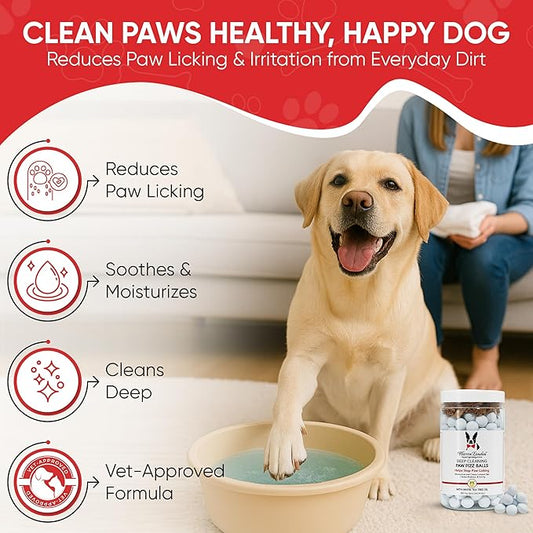 Warren London Deep Cleaning Paw Soak for Dogs – 300 Count Fizz Balls | Groomer-Size | Soothes Itchy, Irritated Paws with Seaweed, Tea Tree Oil & Aloe | Anti-Lick Paw Relief & Easy 5-Minute Spa