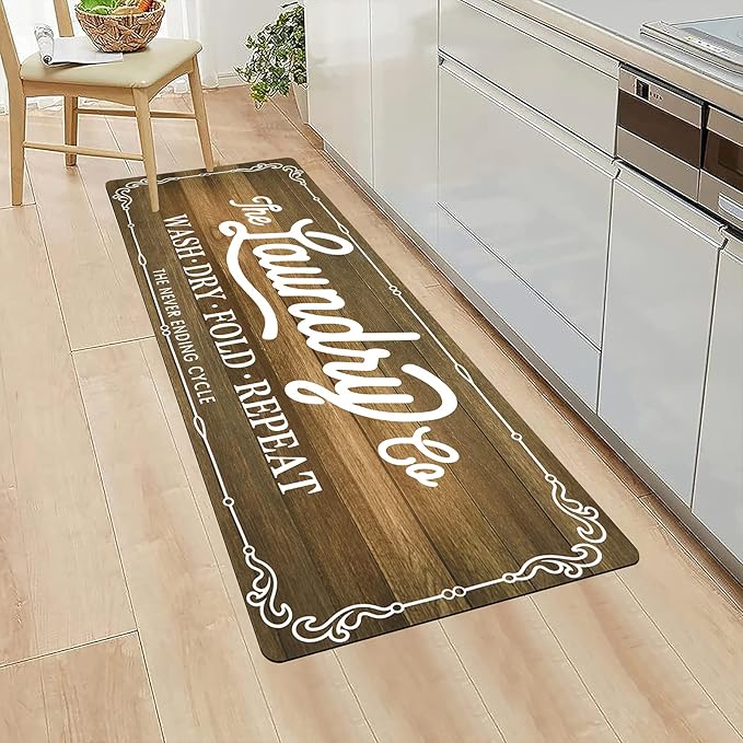 Pauwer Laundry Room Rug Runner 20"x48" Waterproof Rubber Laundry Mat Non Slip Kitchen Mats for Floor Washable Floor Mat Runner Rug for Farmhouse Mudroom Washroom Bathroom Decor