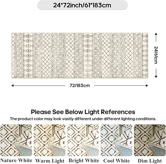 2'6"x8' Washable Hallway Runner Rug - Moroccan Kitchen Non Slip Rug Low Pile Floor Carpet with Rubber Backing Vintage Indoor Mats for Living Room Bedroom Laundry 2'6"x8' Geo Beige