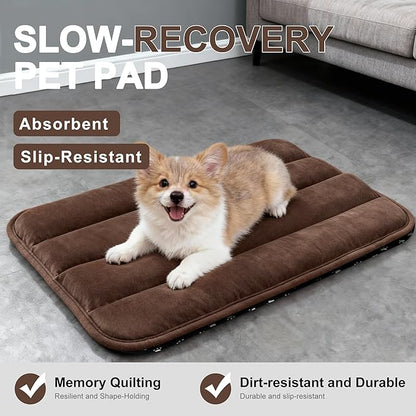 Dog Bed Mat, Reversible Dog Crate Pad with Washable Kennel Mat and Soft Foam, Flat Pet Bed for Dogs & Cats, for Crates Carriers & Travel (Dark Brown, 23" L*14" W*1.5" Th)