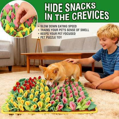 Snuffle Mat for Dogs, 23.62''*15.75'' for Small & Medium, Fleece Mentally Stimulating Toys for Dogs Cats Rabbits, Helps Control Eating Speed and Train Scent Detection (Tulip Style)
