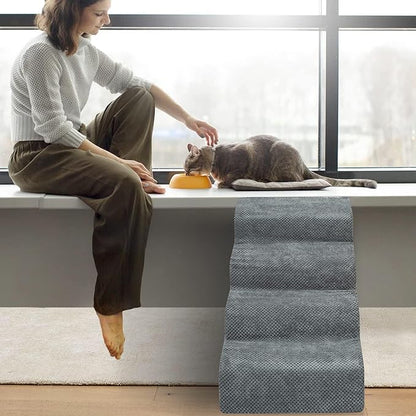 Dog Stairs for Small Dogs - High Density Foam Dog Ramp, Extra Wide Pet Steps with Non-Slip Bottom for High Beds, Couche and Sofa, Best for Pet Injured, Older Dogs Cats (Grey, 4 Steps)