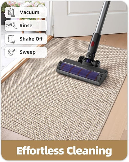 Color&Geometry Ultra-Thin Indoor Door Mat, 21"x31" Low-Profile Non-Slip Entryway Rug with Modern Geometric Texture, Washable Doormat for Entrance, Front Doors, Khaki (FOLD)