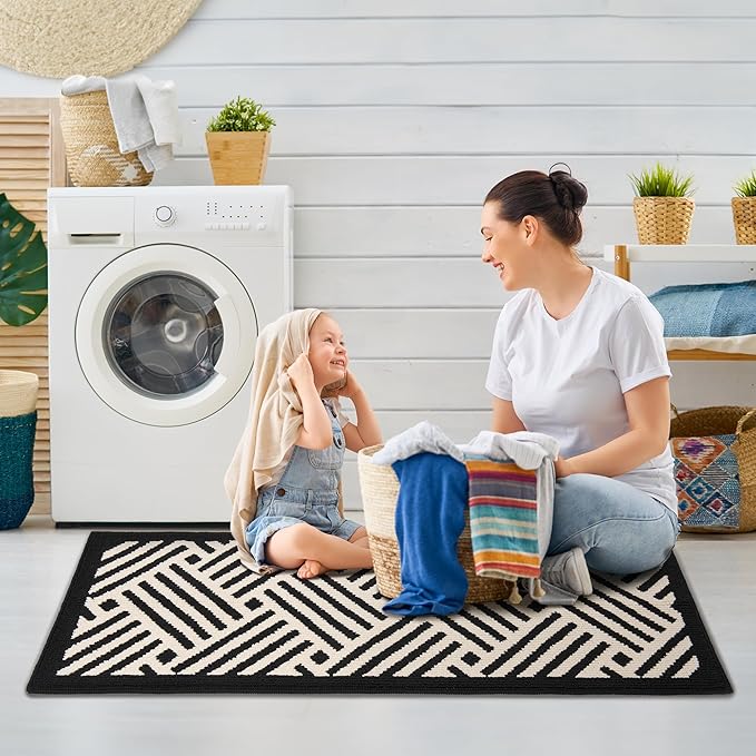 GRANNY SAYS Kitchen Mats for Floor, Kitchen Rugs Non Slip Washable, Runner Rugs for Kitchen Floor, 47" x 17.7", Stain Resistant Comfort Standing Mat Made of 100% Polypropylene, Black