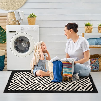GRANNY SAYS Kitchen Mats for Floor, Kitchen Rugs Non Slip Washable, Runner Rugs for Kitchen Floor, 47" x 17.7", Stain Resistant Comfort Standing Mat Made of 100% Polypropylene, Black
