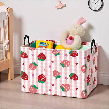 Rectangular Kids Storage Basket Boys for Home Kitchen Girls Cute Storage Bin Organizer Shelf Book Room Decor(Stawberry)