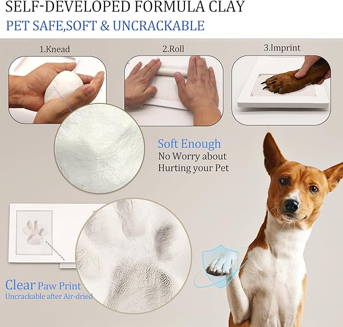 MYPAWLETS Paw Print Frame Kit,Dog/Cat Paw Print Kit,Soft Pawprint Clay&Clean Touch Ink Pad,Pet Paw Print Impression Kit with Customization Tool,Wooden Pet Memorial Frame,DIY Dog Lover Gifts-Black