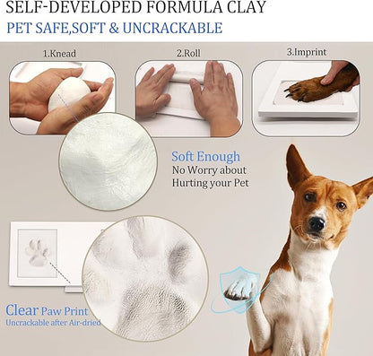 MYPAWLETS Paw Print Frame Kit,Dog/Cat Paw Print Kit,Soft Pawprint Clay&Clean Touch Ink Pad,Pet Paw Print Impression Kit with Customization Tool,Wooden Pet Memorial Frame,DIY Dog Lover Gifts-Black