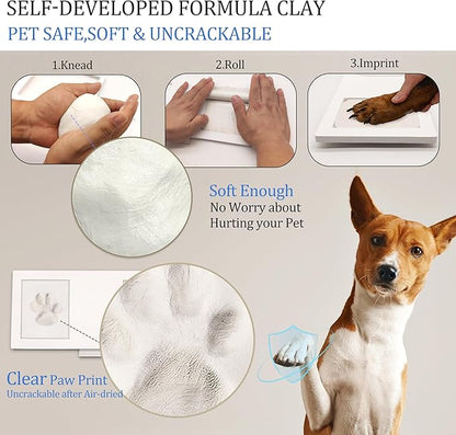 MYPAWLETS Paw Print Frame Kit,Dog/Cat Paw Print Kit,Soft Pawprint Clay&Clean Touch Ink Pad,Pet Paw Print Impression Kit with Customization Tool,Wooden Pet Memorial Frame,DIY Dog Lover Gifts-Grey