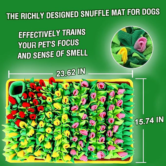 Snuffle Mat for Dogs, 23.62''*15.75'' for Small & Medium, Fleece Mentally Stimulating Toys for Dogs Cats Rabbits, Helps Control Eating Speed and Train Scent Detection (Tulip Style)