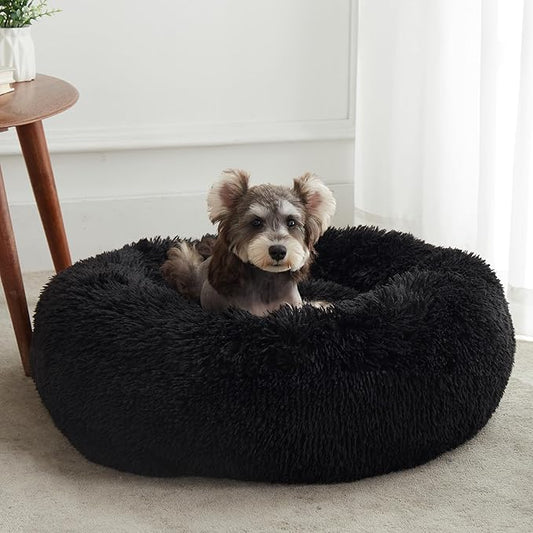 WESTERN HOME WH Calming Anti-Anxiety Donut Dog & Cat Bed, Warming Cozy Soft Round Cushion, Fluffy Faux Fur Plush Cuddler for Small Medium Dogs and Cats