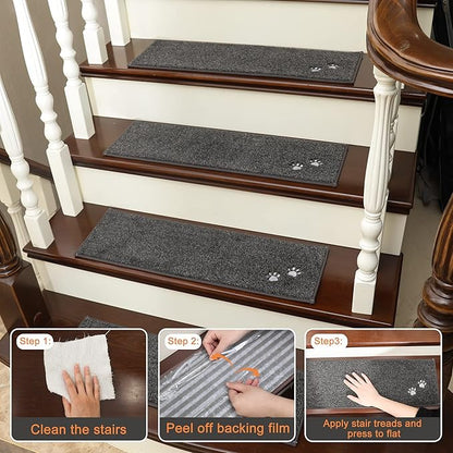 BEQHAUSE Stair Treads for Wooden Steps 28inX9in, Non Slip Carpet Stair Treads Indoor Stair Runners Machine Washable, Soft Stair Rugs Mat Surface Polyester TPE Backing, 15pcs, Charcoal