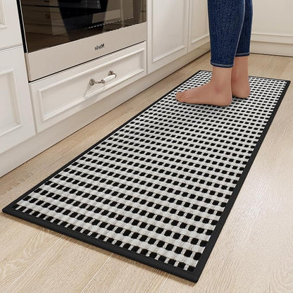 Kitchen Rugs Non Slip Washable, Rubber Backing Soft Chenille Braided Kitchen Mats for Floor, Super Absorbent Kitchen Runner Rug Standing Mat Sink Mat, Easy to Clean, Black 17"x47"