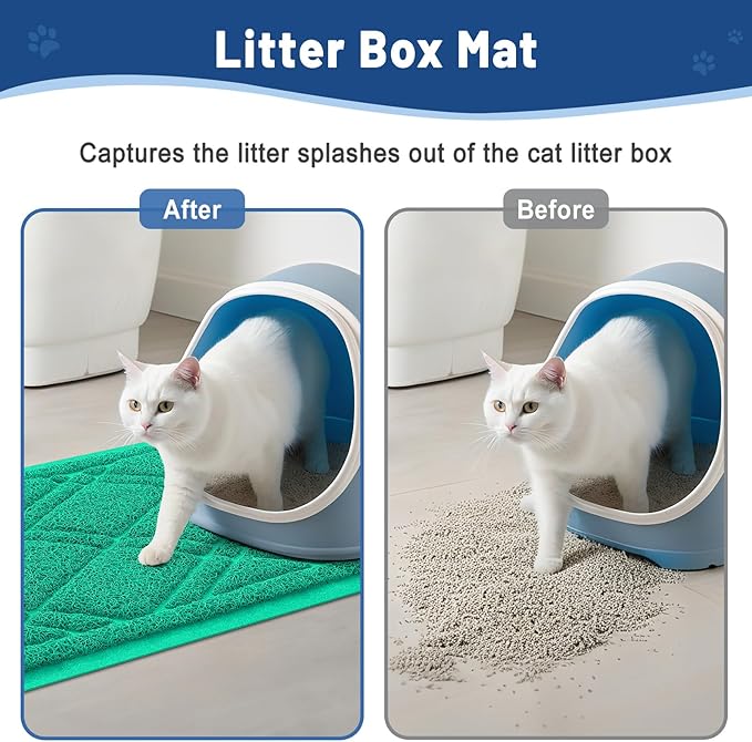 Smiry Cat Litter Box Mat 36x24, Non-Slip Water Resistant Litter Trapping Mat, Easy Clean Less Waste and Urine-Locking Cat Carpet for Indoor, Green