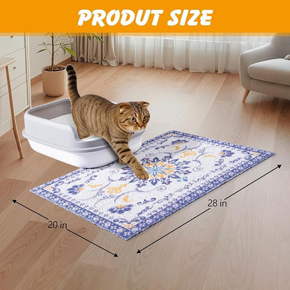 Cat Litter Mat, 28x20 in Litters Box Mat Waterproof Non-Slip Easy to Clean Washable Trapping Mat for Kitty