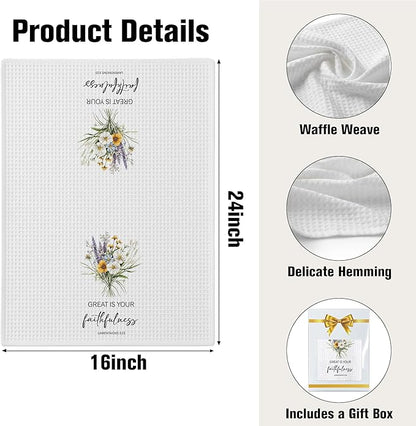 Christian Kitchen Towel, Waffle Weave Microfiber Scripture Hand Towel, Great is Your Faithfulness Bible Verse Farmhouse Decor for Kitchen Bathroom, Inspirational Gift for Women