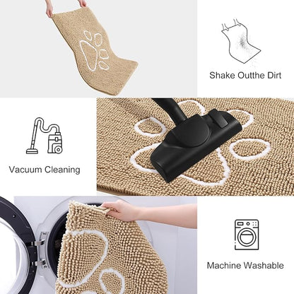 Smiry 2 Piece Dog Door Mat for Muddy Paws, Absorbent Dirt Trapper Non Slip Quick Dry Washable Chenille Mat for Mud Dogs, Entry Rug for Indoor and Outdoor (36x24 Inches, Beige)