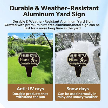 2 Pack Clean Up after Your Dog Signs Pick Up After Your dog sign 13.6"x9.6" with Integrated stake Double Side Printed- Be Respectful, No Dog Poop and Pee Stop Dogs from Pooping/Peeing On Your Lawn/Garden