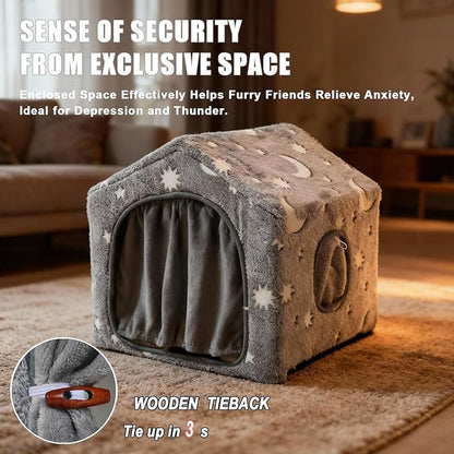 Indoor Dog House, Night-Luminous Star Dog Tent with Frame, Washable Dog Cave Bed, Suitable for 8-20 lb Puppy and Cat