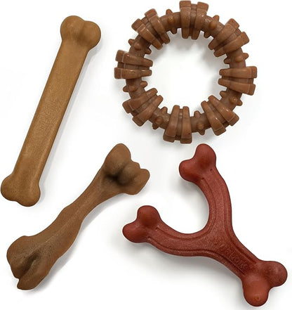 Nylabone Strong Chew Toy 4-Pack Bundle for Dogs Made with Real Bacon, Bison, Venison, Beef, & Chicken, Durable Dog Chew Bones for Aggressive Chewers, Large Dog Toys - Up to 50 lbs, 4 Count