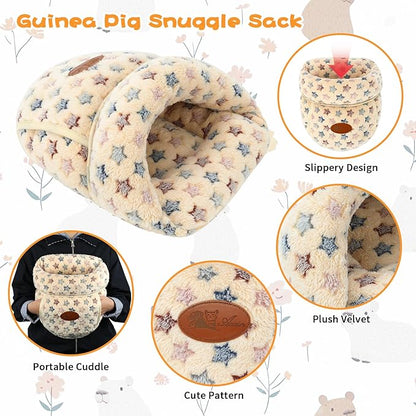 YUEPET Guinea Pig Bed Cuddle Cave Warm Fleece Cozy House Bedding Sleeping Cushion Cage Nest for Small Animal Squirrel Chinchilla Hedgehog Cage Accessories(Brown Star