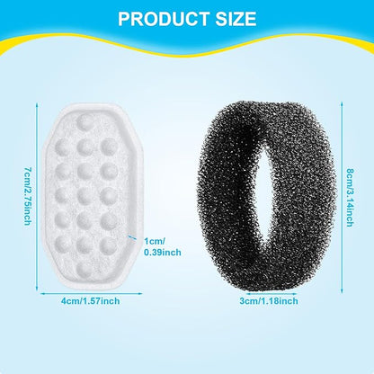 32 Pcs Cat Fountain Filters Replacement & Pre-Filter Sponges for 108oz Stainless Steel Pet Water Fountain with Water Level Window