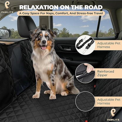 Rear Dog Seat for Large Dogs – 400lbs Capacity, Waterproof & Anti-Scratch Dog Car Seat Cover with Seatbelt Strap, Travel Bag Included – Universal Fit for SUV, Trucks – All Black