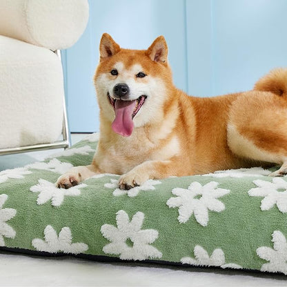 LE SURE Dog Beds Large Sized-Thick Shredded Chopped Foam Pet Bed Indoor as Bed Gift with Removable Cover, Cute Modern Fuzzy Plush & Anti Slip Bottom, Green