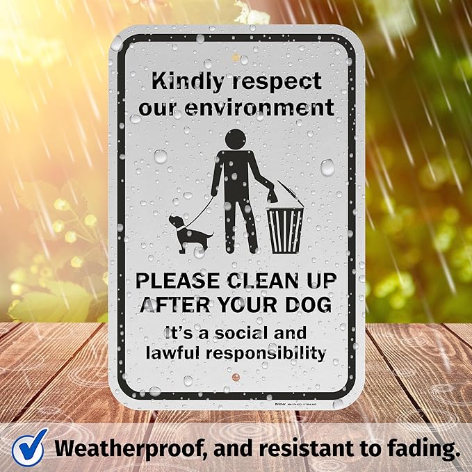 Brimar - 12" x 18" - Please Clean Up After Your Dog Sign - .063″ Engineering Grade Reflective Aluminum - Easy Installation - Bold Text And Symbol