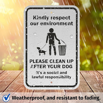 Brimar - 12" x 18" - Please Clean Up After Your Dog Sign - .063″ Engineering Grade Reflective Aluminum - Easy Installation - Bold Text And Symbol