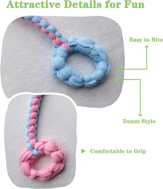 Baba&Nana Braided Fleece Dog Tug Toy, Assorted Colors Dog Rope Toy with Ball, Interactive Tug of War Dog Toy for Large & Medium & Agility Dogs (Pink/Blue-Donut Style)