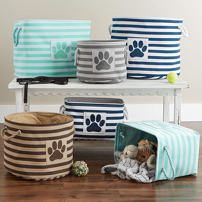 Bone Dry Pet Storage Collection Striped Paw Patch Bin, Small Round, Brown