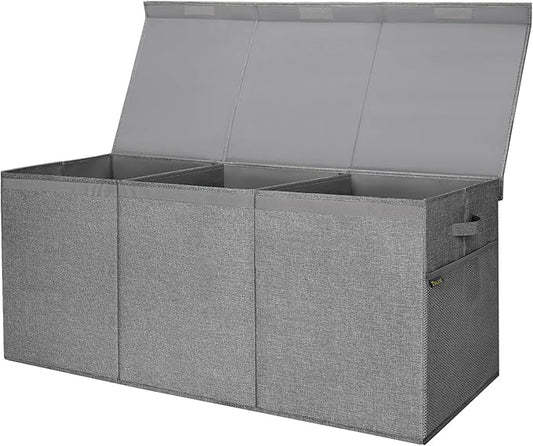 BALEINE Fabric Storage Bins with Lid, Collapsible Extra Large Storage Boxes Bins Baskets with Divider for Home Organizing (37.5"x13"x16", Grey)
